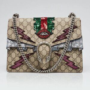 Gucci Beige GG Supreme Canvas Embroidered Sequin Medium Dionysus Shoulder Bag